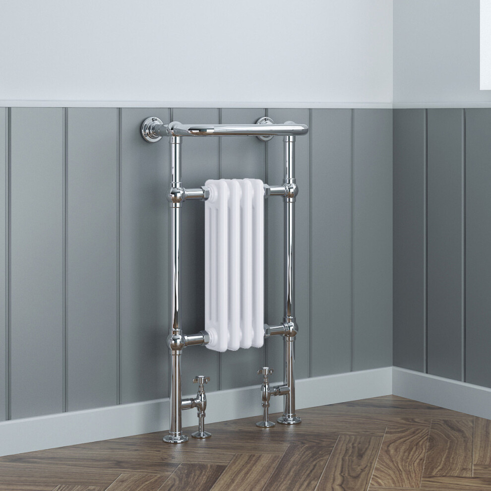 Salzburg Traditional Victorian 940 x 479mm Chrome & White Towel Rail Radiator