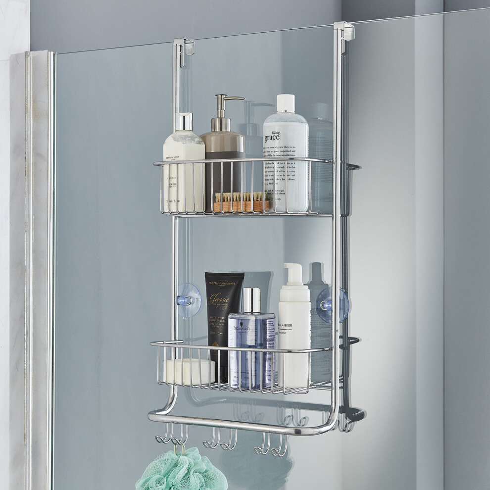 Metallic Silver Rust-Proof Premium 2 Tier Hanging Shower Caddy