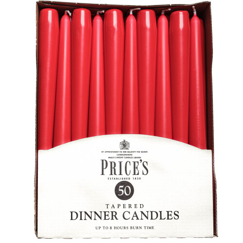Price's Candles Tapered Unwrapped 50 pk Red