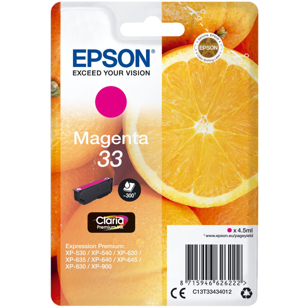 Epson C13t33434012 Singlepack Magenta 33 Claria C13t33434012