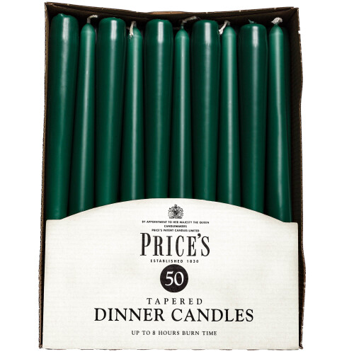 Price's Candles Tapered Dinner Candle Unwrapped 50pk Evergreen 1