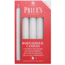 Price's 10pk White Household Candles - Smokeless, Non-Drip, Up to 5h Burn, Indoor Use