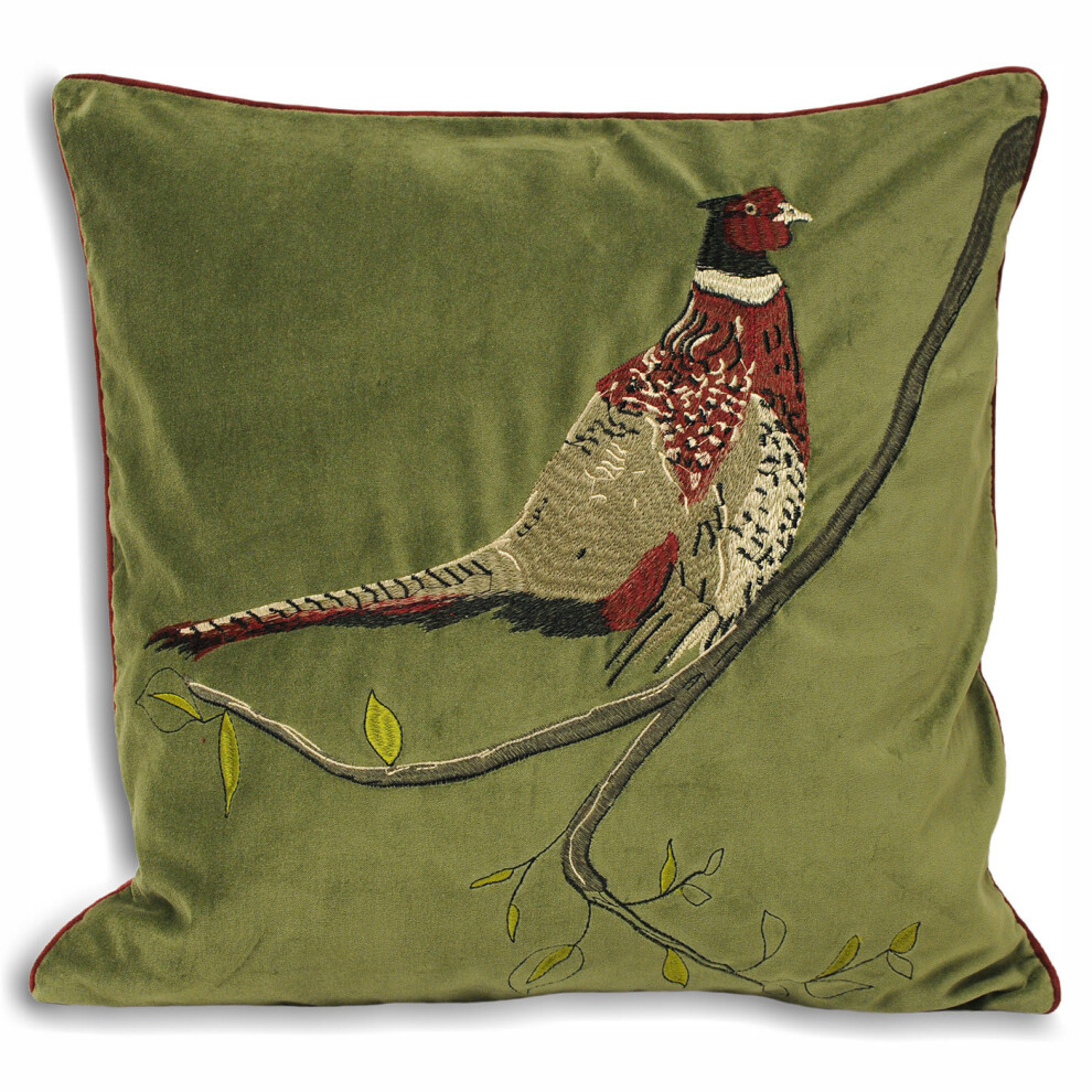 (45x45cm, Green) Riva Home Hunter Velvet Pheasant Cushion Cover