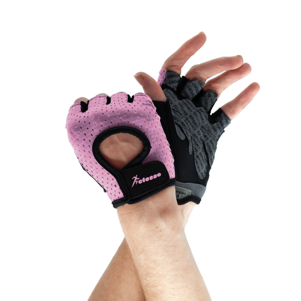 (Large, Pink) Actesso Breathable Fitness Gloves - Padded Fngerless Gloves