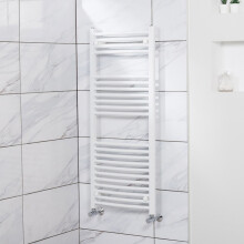 Fjord 1200 x 500mm Curved White Heated Towel Rail