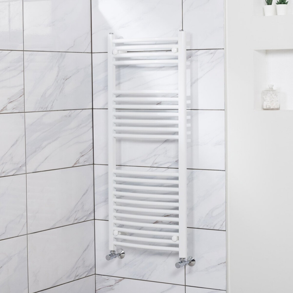 Fjord 1200 x 500mm Curved White Heated Towel Rail