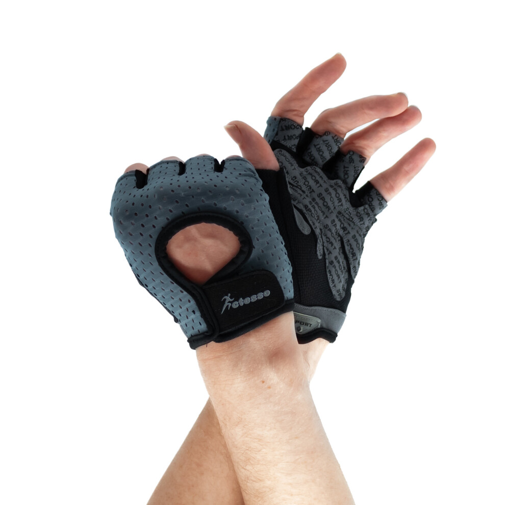 (Small, Grey) Actesso Breathable Fitness Gloves - Padded Fngerless Gloves