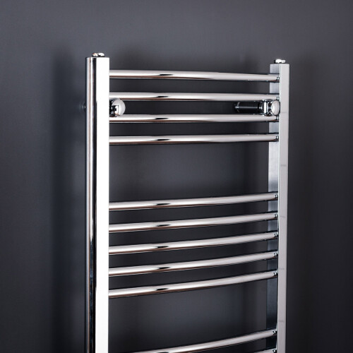 PlumbGalaxy Essentials 1100 x 500mm Curved Chrome Heated Towel Rail 1