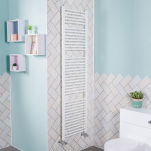 130-0046 Bergen 1800x500mm Straight White Heated Towel Rail - 39 Bars, 2777 BTU, 450mm Pipe Centres, BS EN 442