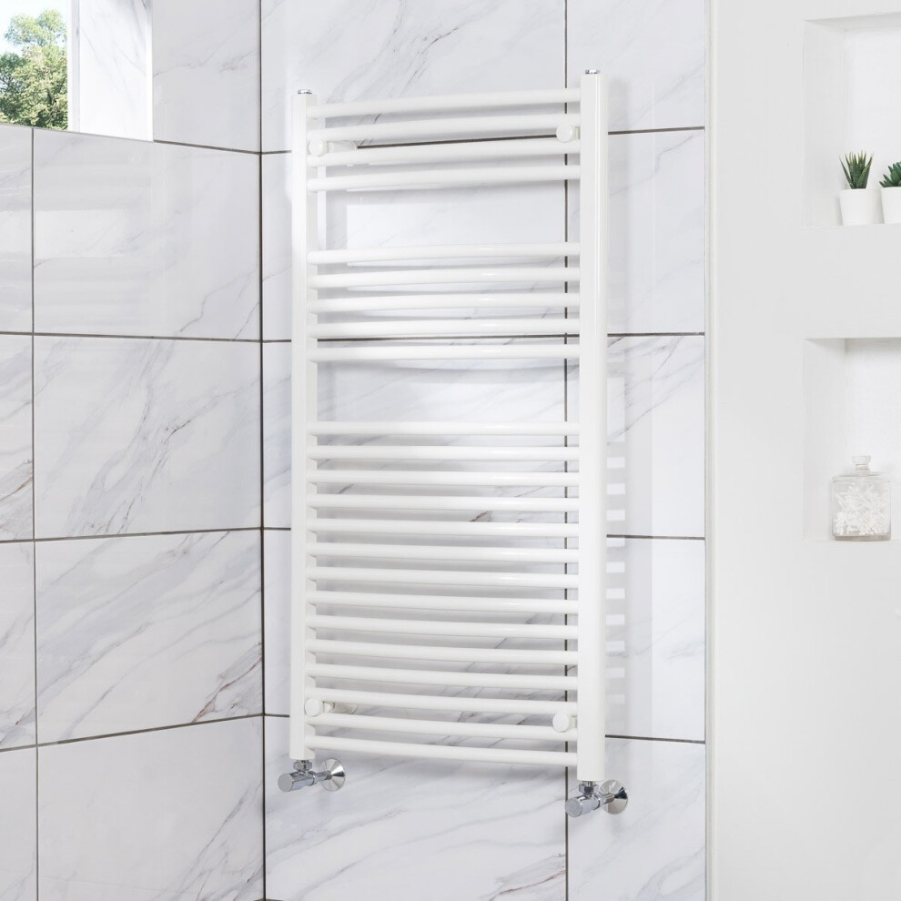 Fjord 1100 x 600mm Curved White Heated Towel Rail