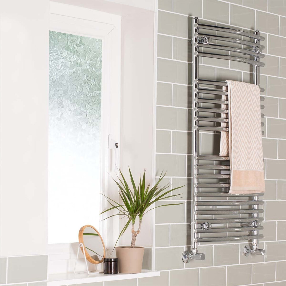 Jakobstad 800 x 500mm Curved Chrome Designer Heated Towel Rail