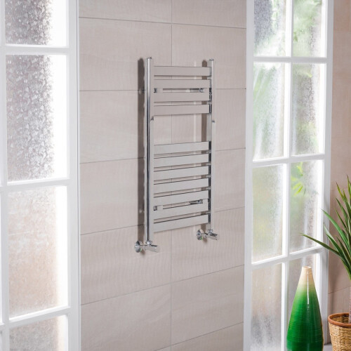 PlumbGalaxy Boden 800 x 500mm Straight Chrome Flat Panel Heated Towel Rail