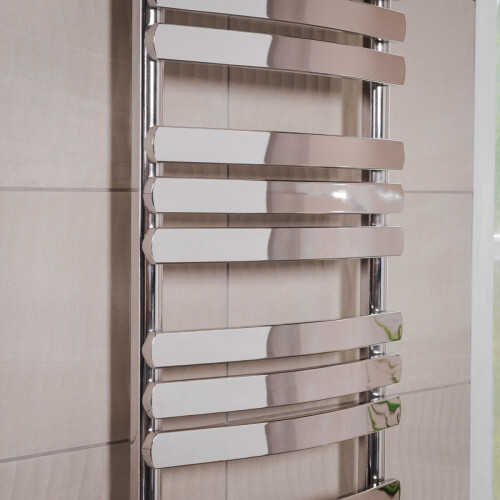 PlumbGalaxy Boden 1200 x 500mm Curved Chrome Flat Panel Heated Towel Rail 2