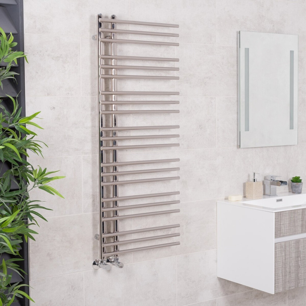 Kristiansund 1250 x 500mm Round Chrome Designer Heated Towel Rail