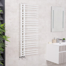 Kristiansund 1250 x 500mm Round White Designer Heated Towel Rail