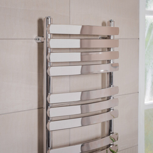 PlumbGalaxy Boden 1200 x 500mm Curved Chrome Flat Panel Heated Towel Rail 1