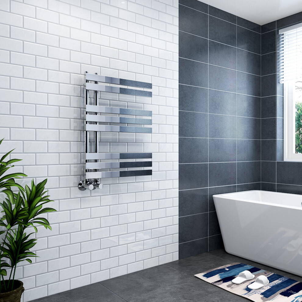 Koli 800 x 600mm Chrome Flat Designer Heated Bathroom Toilet Towel Rail Radiator
