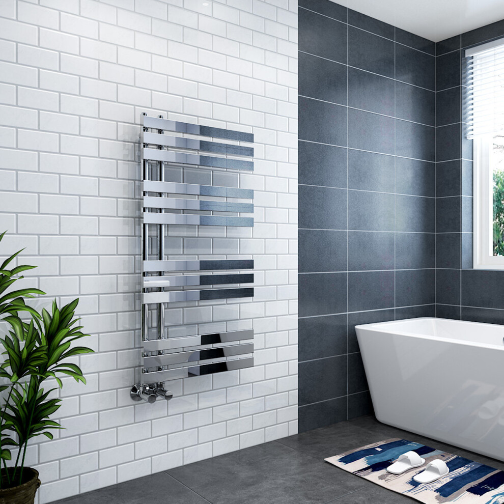 Koli 1200 x 600mm Chrome Flat Designer Heated Bathroom Toilet Towel Rail Radiator