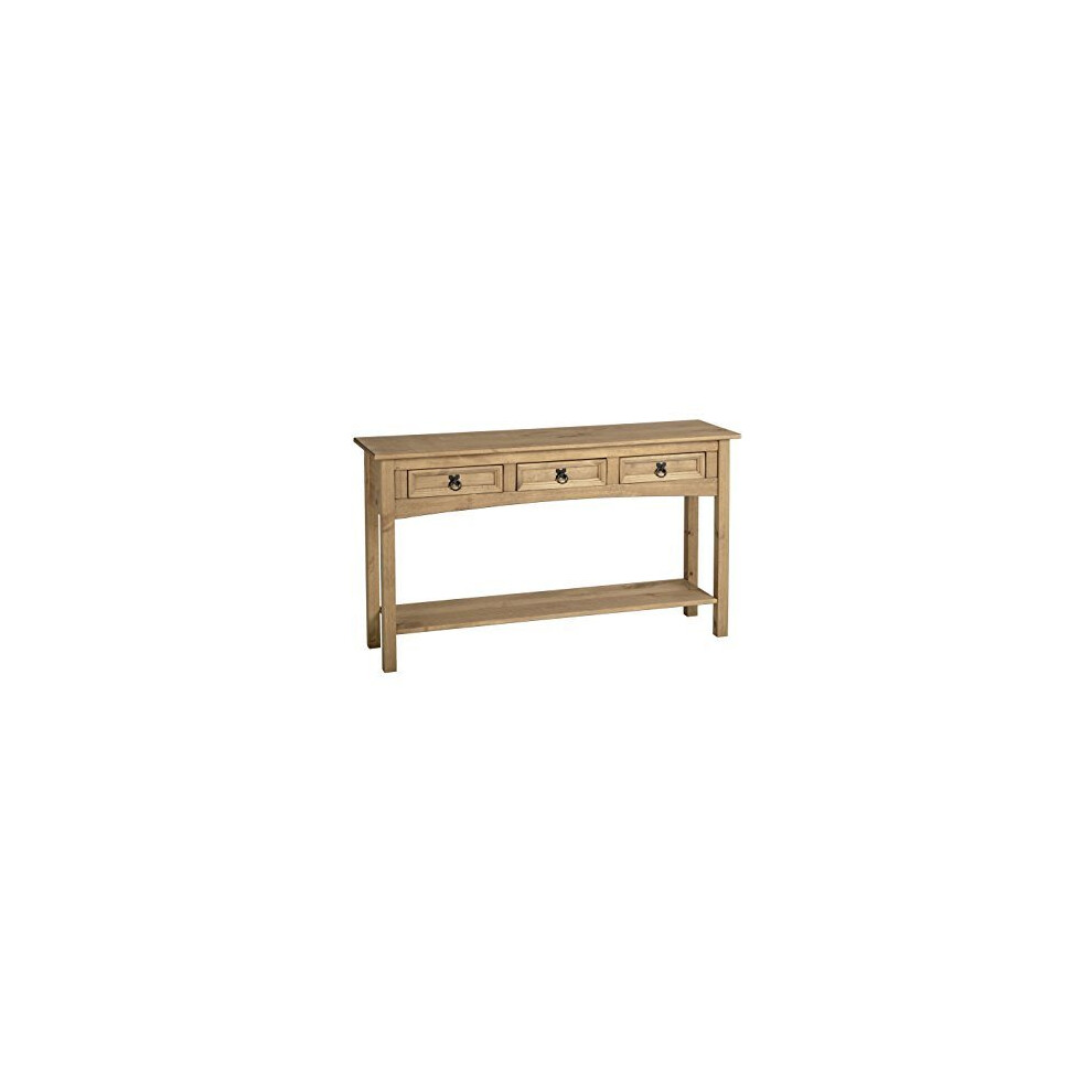 Seconique Corona Solid Mexican Waxed Pine Large Console Table with 3 drawers and shelf