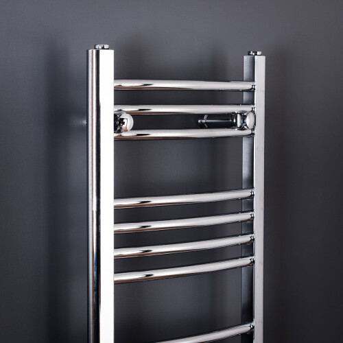 PlumbGalaxy Essentials 700 x 400mm Curved Chrome Heated Towel Rail 1