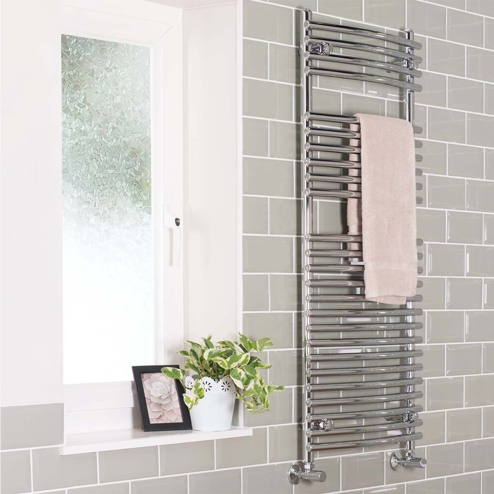 Jakobstad 1200 x 500mm Curved Chrome Designer Heated Towel Rail