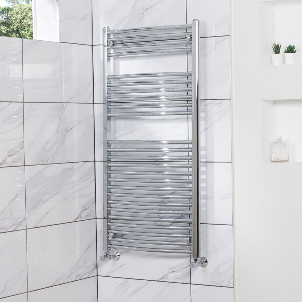 Fjord 1200 x 600mm Curved Chrome Heated Towel Rail