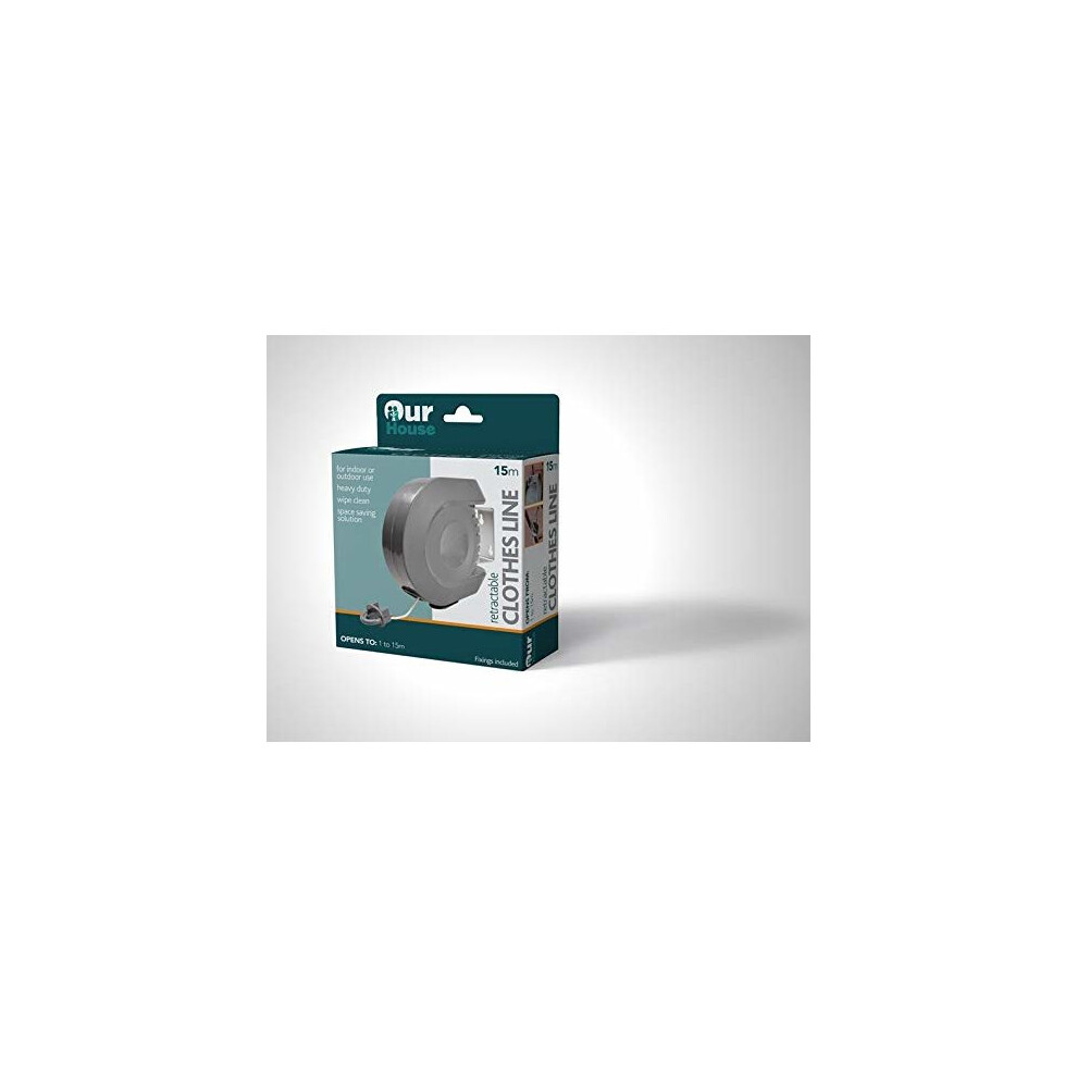 Our House Retractable Clothes Line, 15 Metre Extendable Washing Line for Outdoor Drying, Perfect for Gardens Balconies and Yards, Fits Securely to Wall & Extends & Retracts as Needed, Simple to Use - Image 3