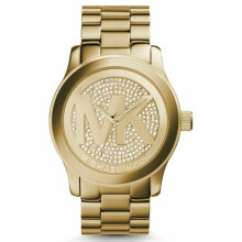 Michael Kors Damen Laufsteg Uhr Gold Kristall Pave Logo Zifferblatt Mode MK5706