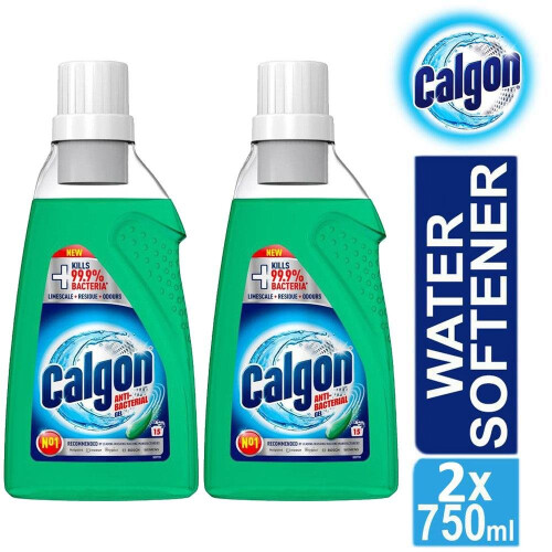 2 x Calgon 3 in 1 Limescale Anti-Bacterial Gel Washing Machine Softener 750ml