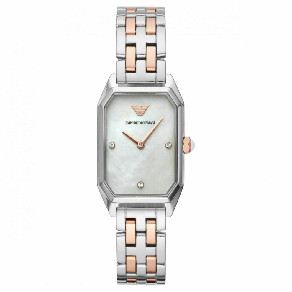 Armani Emporio Gioia Ladies Watch Ar11146¦Mop Dial¦Dual Tone Stainless Strap Multicoloured