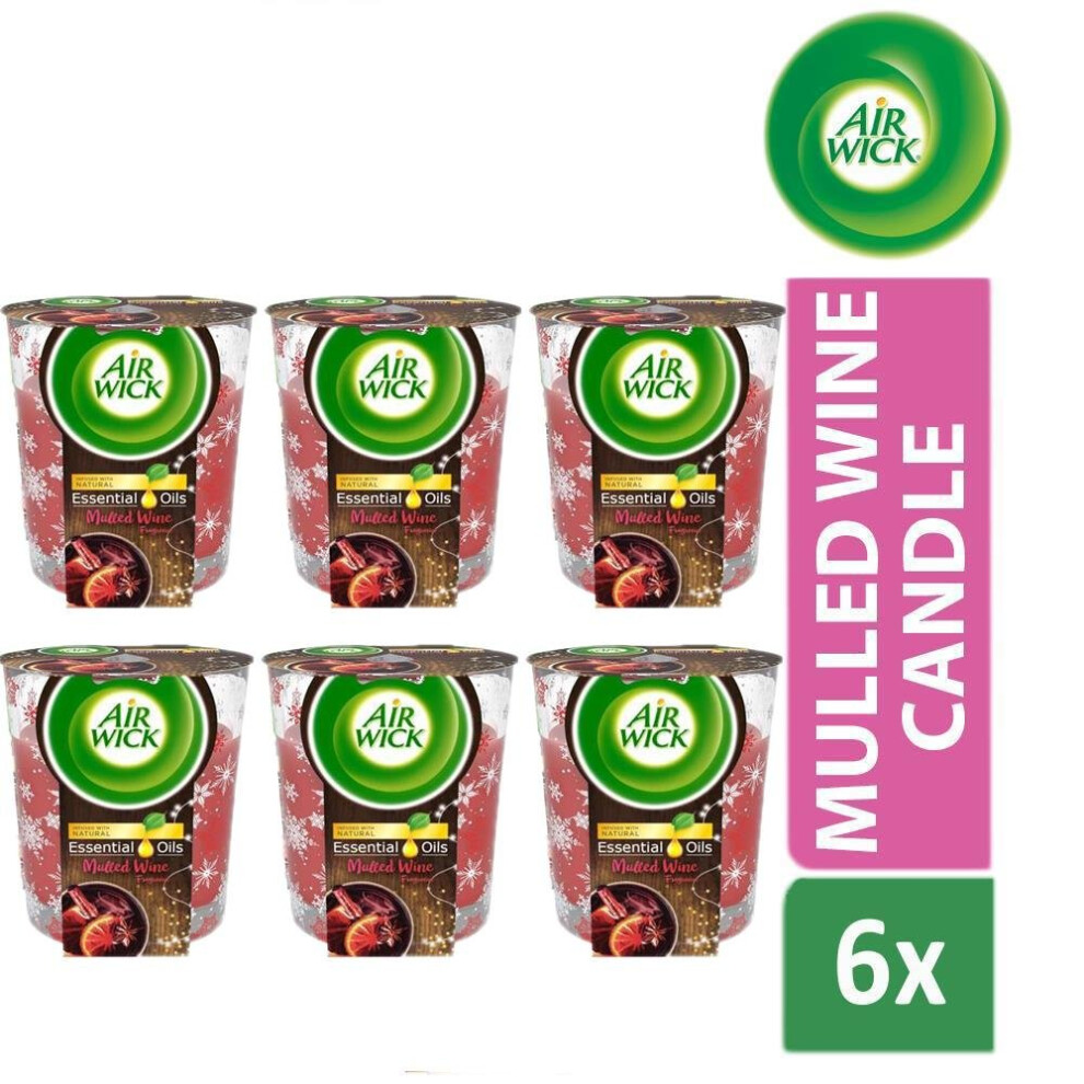 6 x Airwick Candle Air Freshener Candle With Essential Oils Mulled Wine 105g