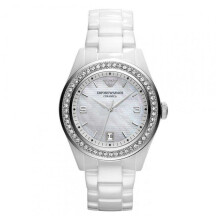 Emporio Armani Ceramica Damenuhr AR1426 - Perlmuttzifferblatt, Kristallgehäuse, Keramikband