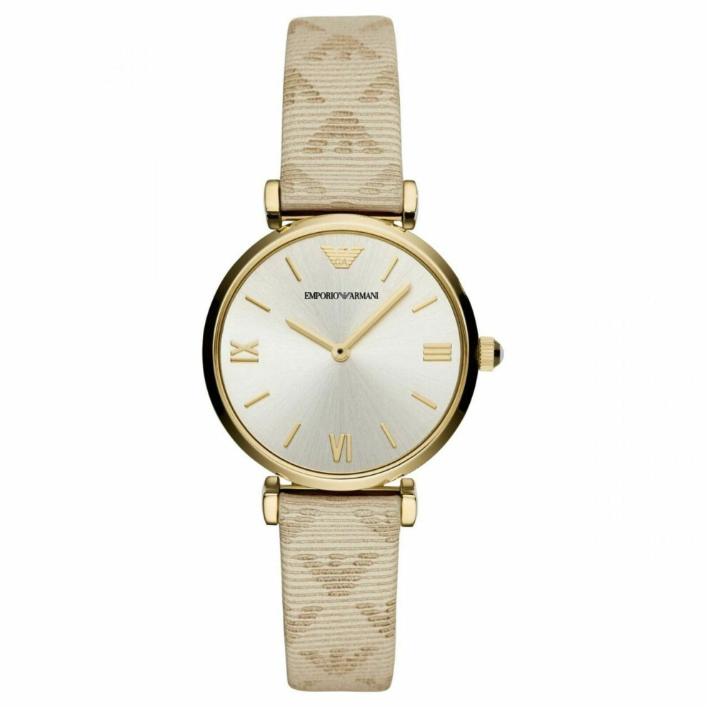 Emporio Armani Classic Ladies Watch AR11127¦Silver Sunray Dial¦Leather Strap