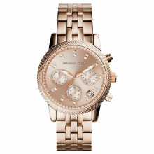 Montre Michael Kors Ritz pour femme MK6077 - boîtier rose PVD, cadran rose, chronographe quartz, bracelet métal rose, fonction date