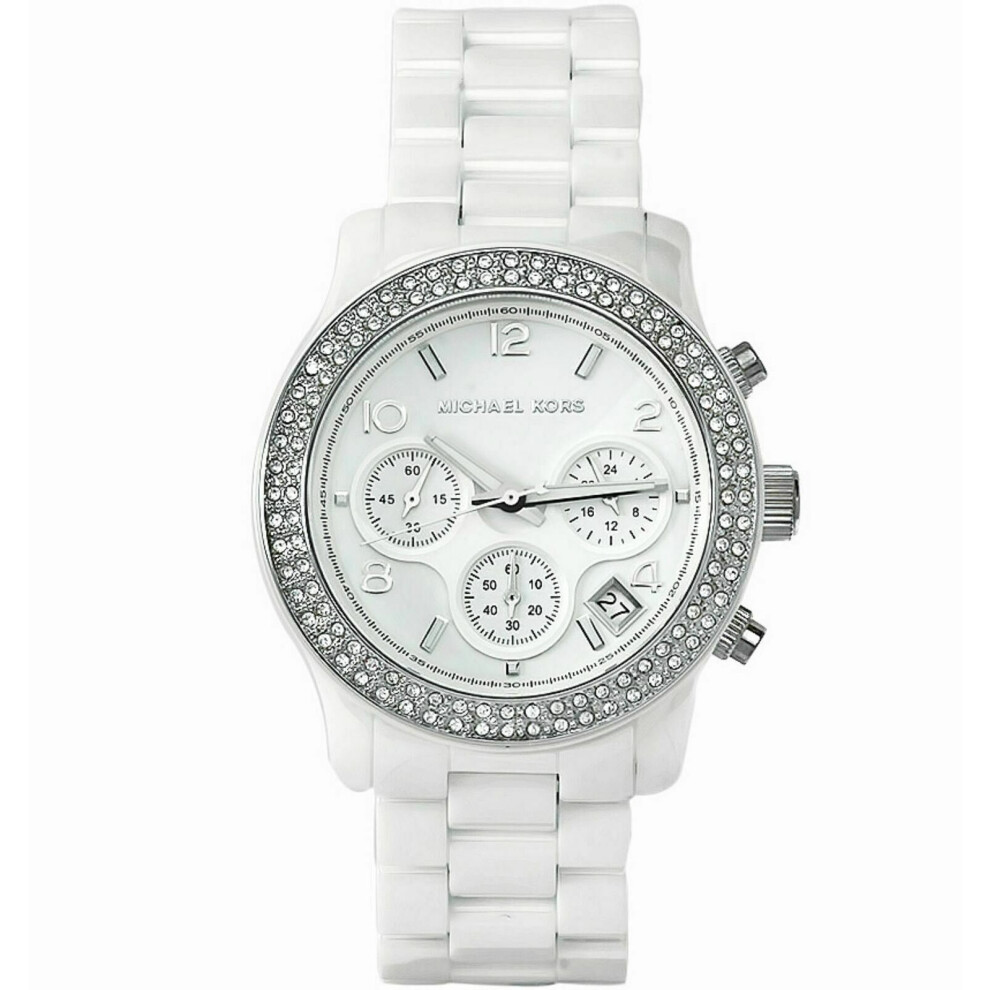 Michael Kors Runway Ladies White Ceramic Bracelet Chronograph Round Watch MK5188