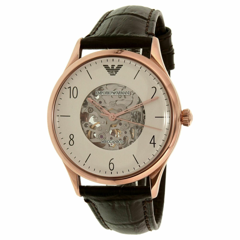 Emporio Armani Men's Watch¦White Skeleton Centered Dial¦Brown Leather Strap¦1920