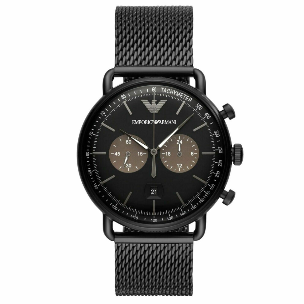 Armani Emporio Aviator Men's Watchâtachymeter Chrono Dialâmesh Strapâar11142 Multicoloured