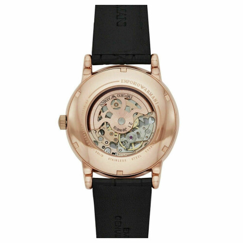 Armani Emporio Armani Ανδρικό ρολόι ροζ χρυσό στρογγυλό καντράν μαύρο δερμάτινο λουράκι AR60007 2