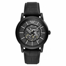 Emporio Armani Montre homme: cadran squelette, bracelet cuir, mouvement quartz, style casual