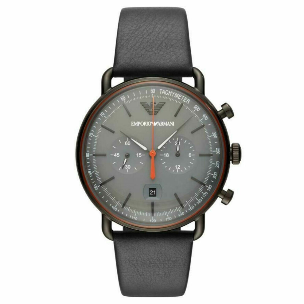 Emporio Armani Aviator Men's WatchÂTachymeterÂChrono Grey DialÂLeatherÂAR11168