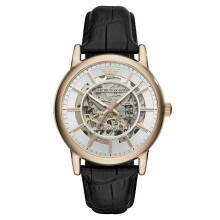 Emporio Armani Herrenuhr Roségold Rundes Zifferblatt Schwarzes Lederarmband AR60007