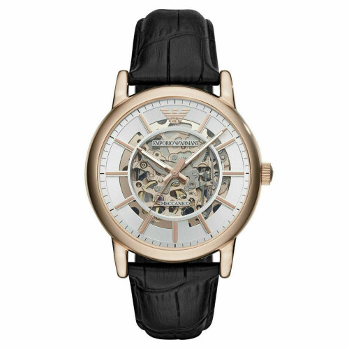 Armani Emporio Armani Ανδρικό ρολόι ροζ χρυσό στρογγυλό καντράν μαύρο δερμάτινο λουράκι AR60007