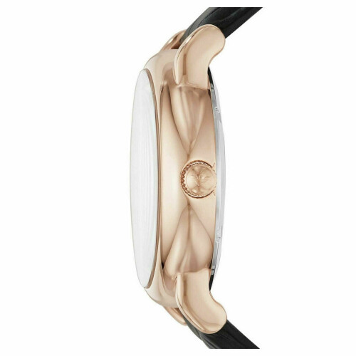 Armani Emporio Armani Ανδρικό ρολόι ροζ χρυσό στρογγυλό καντράν μαύρο δερμάτινο λουράκι AR60007 1