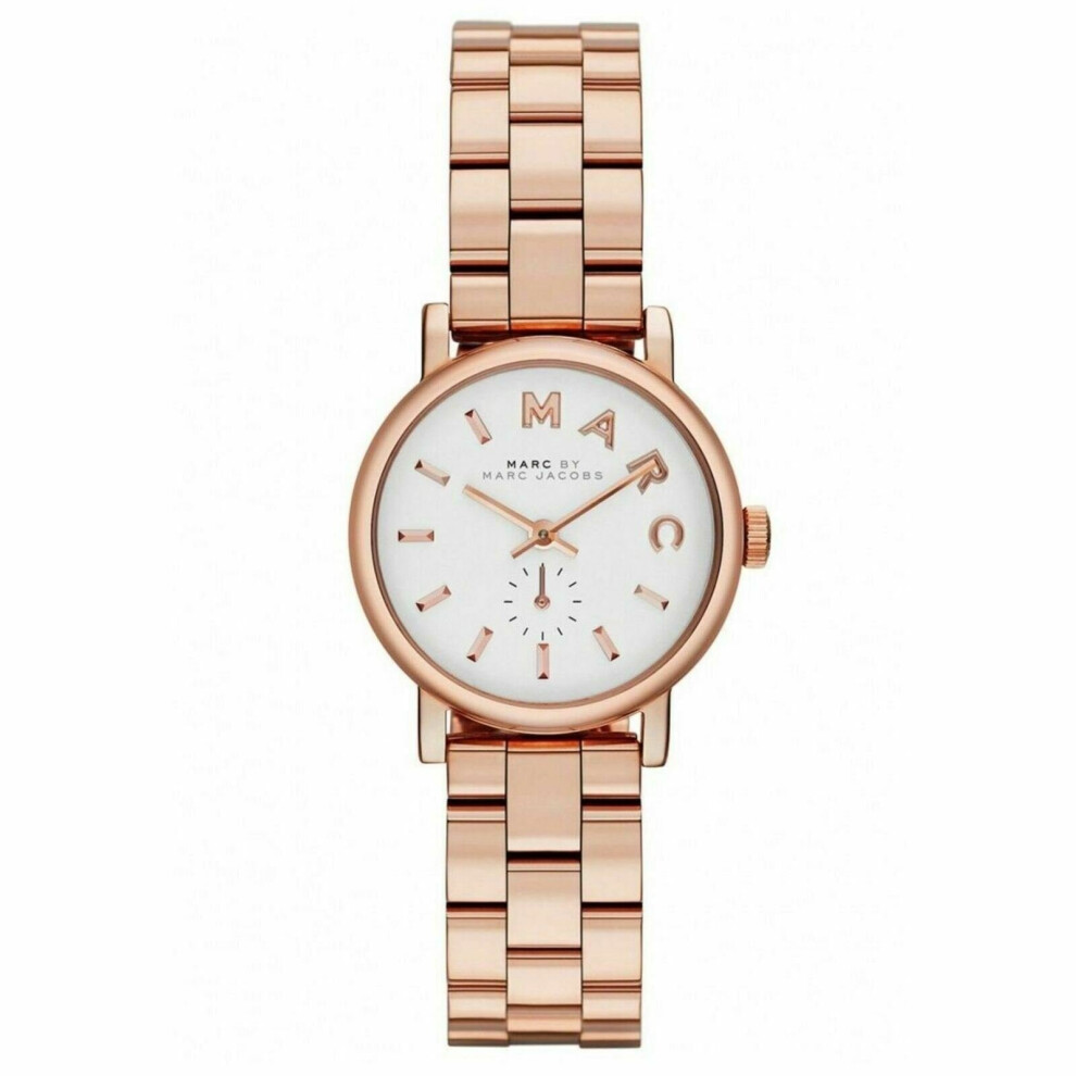 Marc Jacobs Baker Ladies Watch¦White Dial¦Rose Gold Stainless Steel Band¦MBM3248