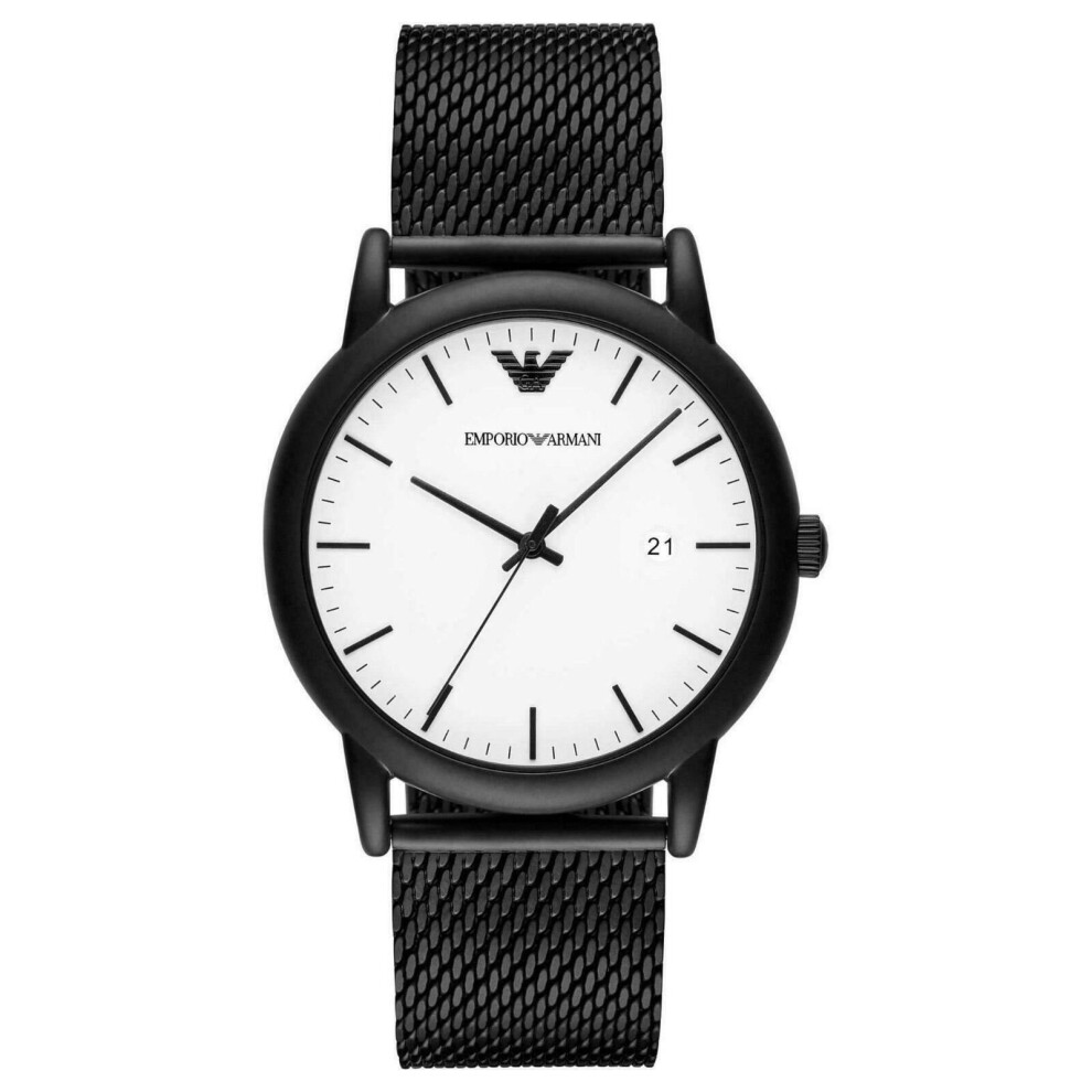 Emporio Armani Luigi Men's Wrist Watch¦White Dial¦Black Mesh Matel Strap¦AR11046