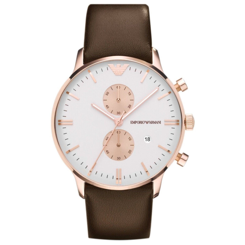 Armani Emporio Classic Men's Watch¦Chronograph White Dial¦Brown Strap¦Ar0398 Multicoloured