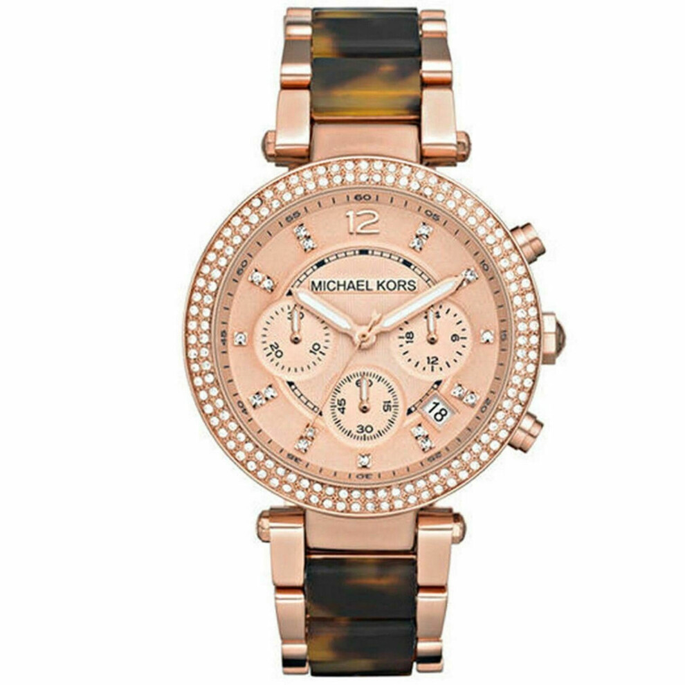 Michael Kors Ladies' Parker Brown Tortoiseshell Rose Dial Designer Watch MK5538