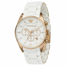 Emporio Armani Sportivo Chronograph Herrenuhr AR5919 - Weißes Zifferblatt, Roségoldgehäuse, Silikonarmband, 50 m Wasserfest