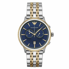 Emporio Armani Klassisk herreklokke kronograf blå urskive to-tonet lenke AR18147