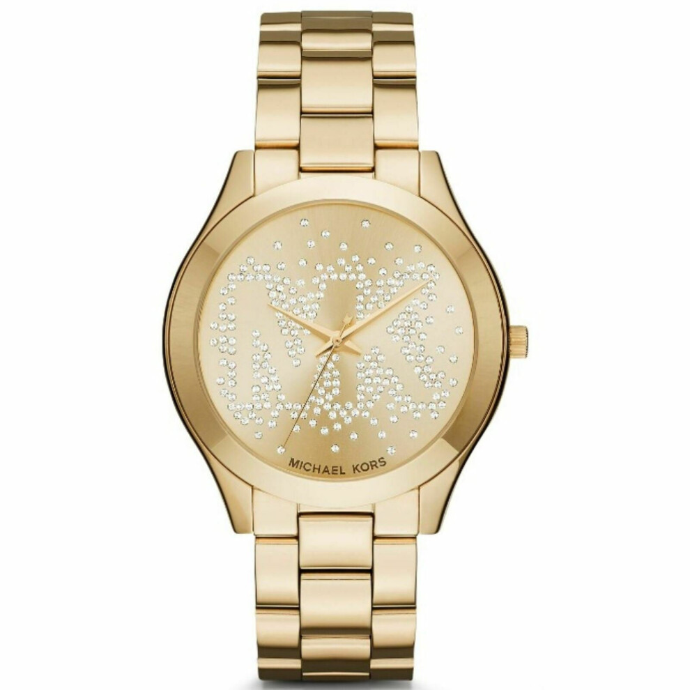 Michael Kors Slim Runway Women WatchÂ¦Gold Tone BraceletÂ¦Crystal Pave DialÂ¦MK3590